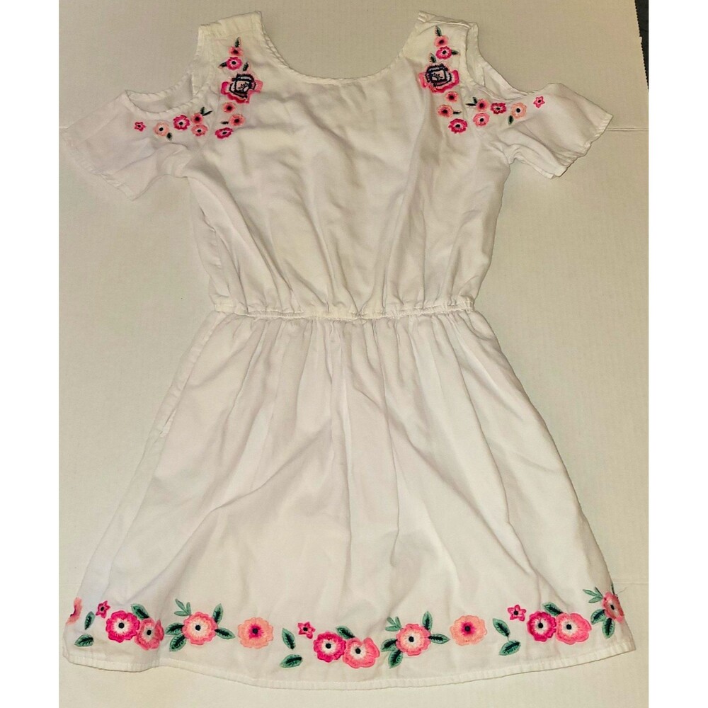 Abercrombie Kids Girls White Floral Embroidered Cold Shoulder Dress 11-12Y